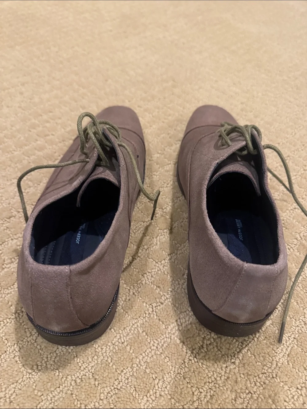 Joseph Abboud Taupe Suede Derby Shoes with Olive Laces